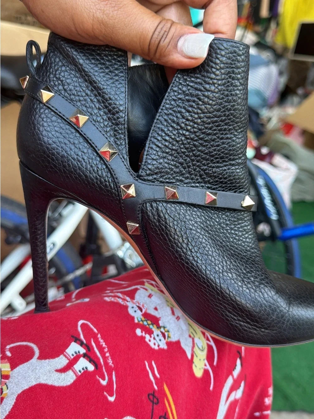 Valentino Black Studded High-Heel Ankle Boot